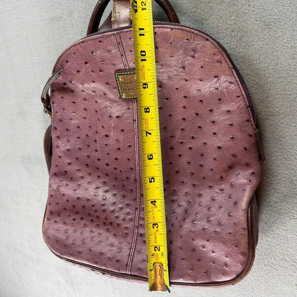 Dooney & Bourke Vintage Purple Ostrich Embossed Leather Backpack Bag Brown Trim